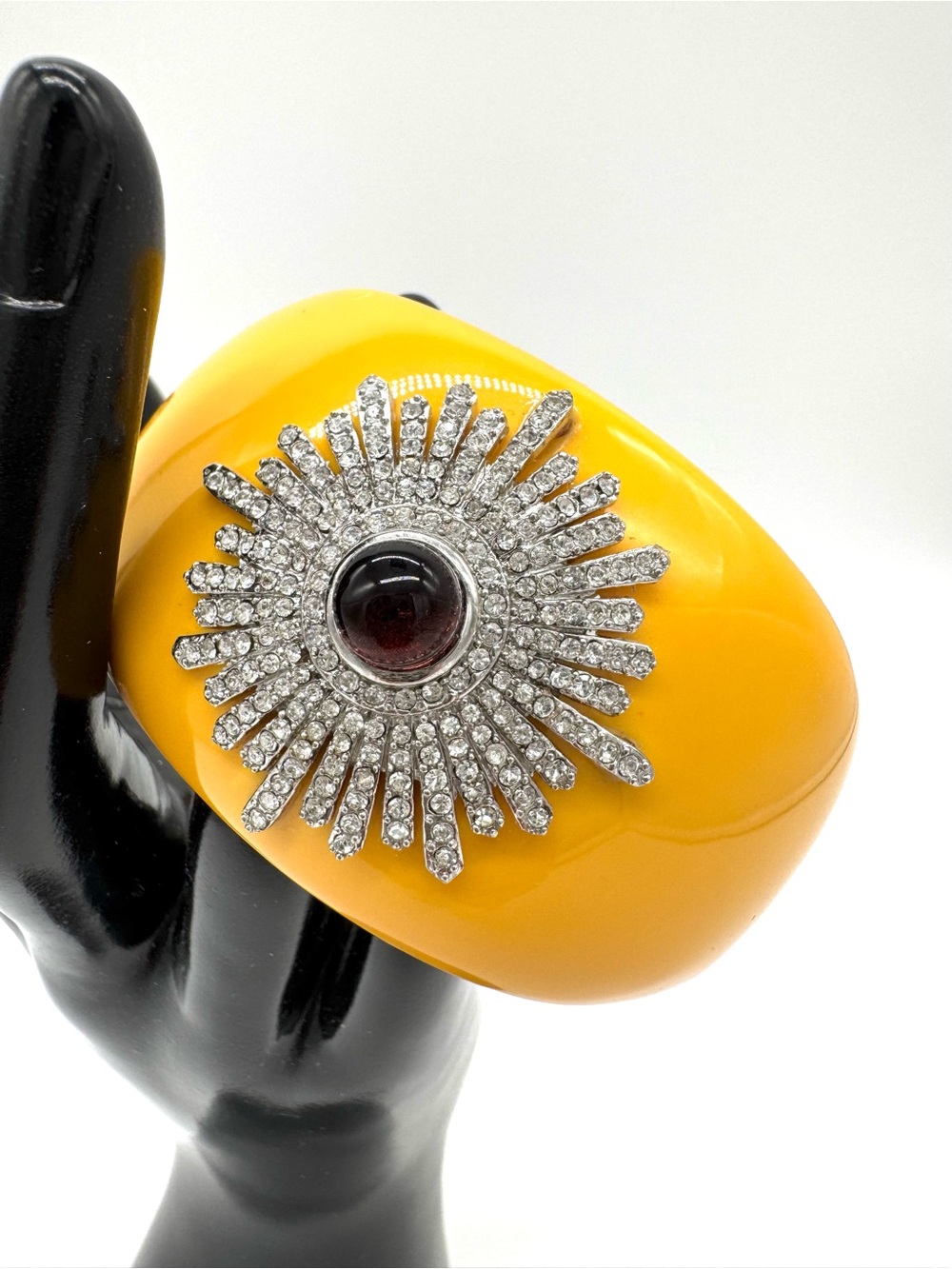 Yellow Costume Cuff Bracelet with rhinestone center